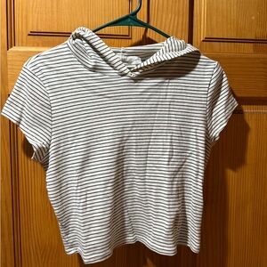 Urban Outfitters Black and White Striped Cropped Hoodie